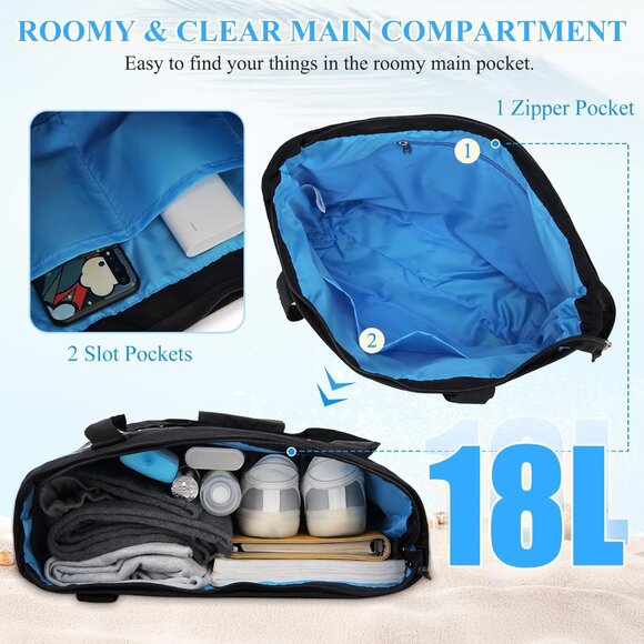 Women Black Coconut Tree Large Lightweight Zipper Travel Tote Separation Bag - Picture 3 of 7